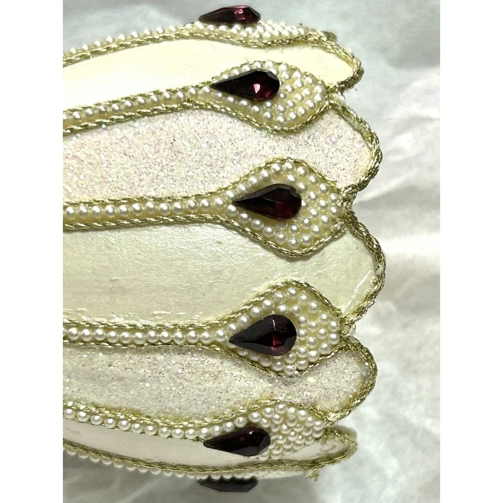 Jeweled Beaded Bell Purple Top Faux Pearl Cream Gold Decor 5